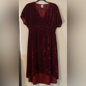 CAbi Red Crushed Velvet Dress